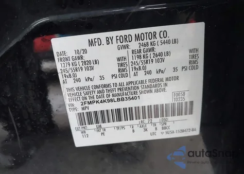 2020 Ford Edge Titanium из США, поврежденный, VIN 2FMPK4K98LBB35401